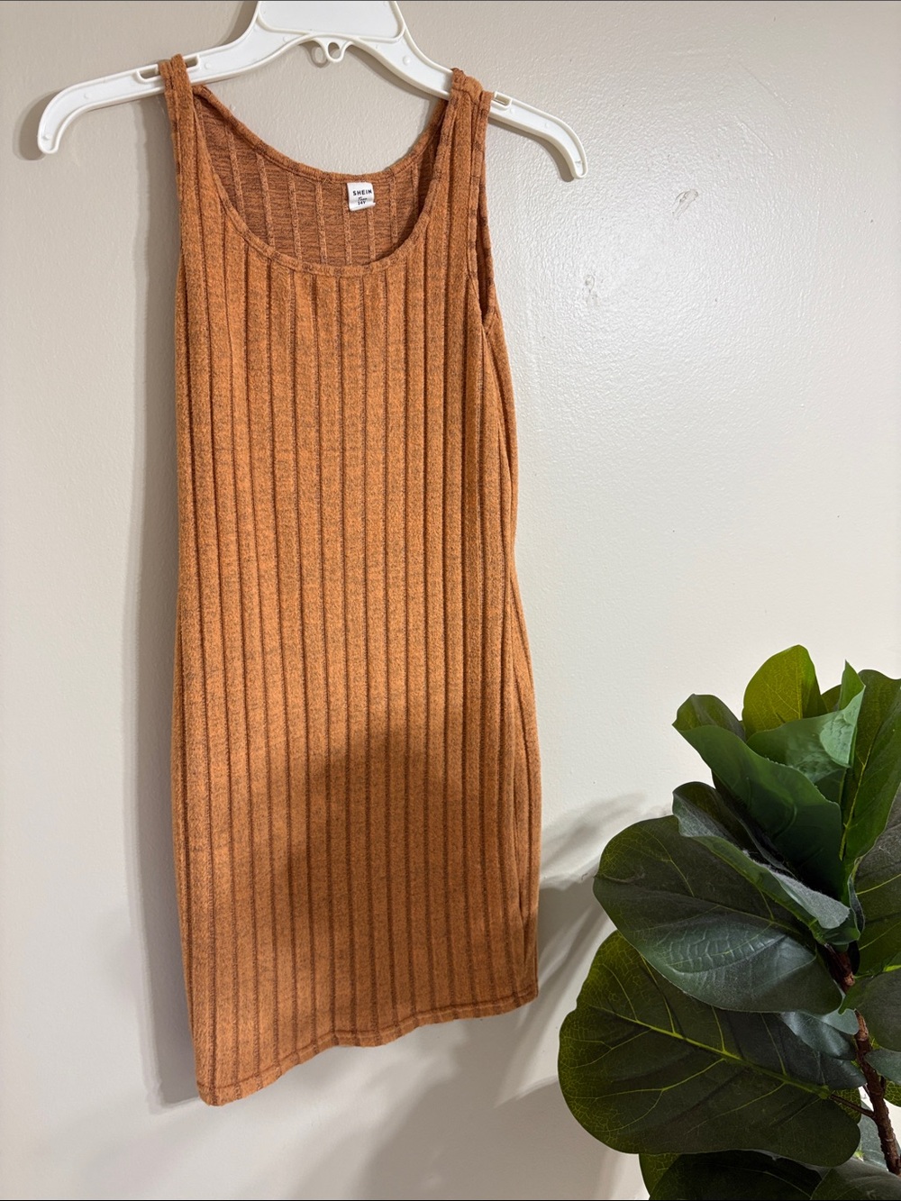SHEIN Ribbed Tank Mini Dress - Rust Orange